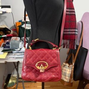 Authentic Jill Stuart Elegant Red Quilted Handbag with Lock and Key